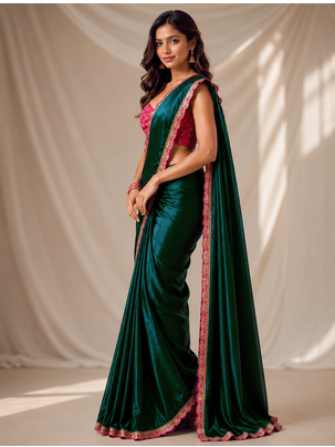 Designer Chinon Saree Decorated With Readymade Sequence Lace  And Contrast Sequence Embroidered Unstitched  Blouse Piece 1