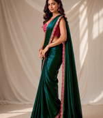 Designer Chinon Saree Decorated With Readymade Sequence Lace  And Contrast Sequence Embroidered Unstitched  Blouse Piece