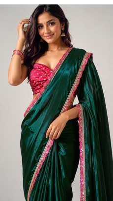 Designer Chinon Saree Decorated With Readymade Sequence Lace  And Contrast Sequence Embroidered Unstitched  Blouse Piece 2