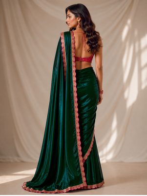 Designer Chinon Saree Decorated With Readymade Sequence Lace  And Contrast Sequence Embroidered Unstitched  Blouse Piece 4