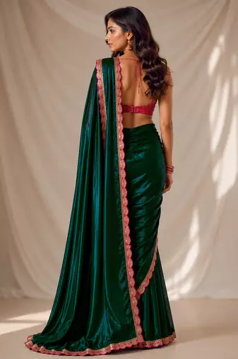 Designer Chinon Saree Decorated With Readymade Sequence Lace  And Contrast Sequence Embroidered Unstitched  Blouse Piece