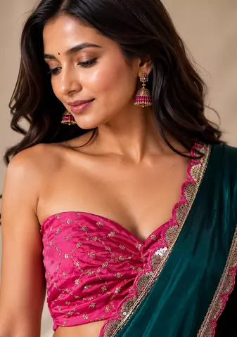 Designer Chinon Saree Decorated With Readymade Sequence Lace  And Contrast Sequence Embroidered Unstitched  Blouse Piece