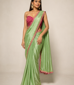 Designer Chinon Saree Decorated With Readymade Sequence Lace  And Contrast Sequence Embroidered Unstitched  Blouse Piece