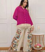 Women's Fuchsia Pink Shirt with Printed Palazzo Co-Ord Set | Boho Chic Casual Wear