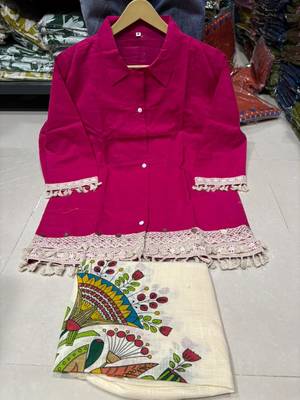 Women's Fuchsia Pink Shirt with Printed Palazzo Co-Ord Set | Boho Chic Casual Wear 3