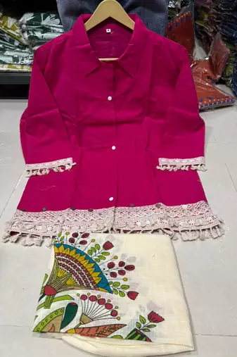 Women's Fuchsia Pink Shirt with Printed Palazzo Co-Ord Set | Boho Chic Casual Wear