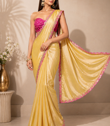 Designer Chinon Saree Decorated With Readymade Sequence Lace  And Contrast Sequence Embroidered Unstitched  Blouse Piece