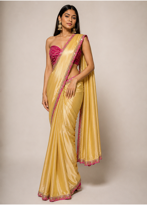 Designer Chinon Saree Decorated With Readymade Sequence Lace  And Contrast Sequence Embroidered Unstitched  Blouse Piece 3