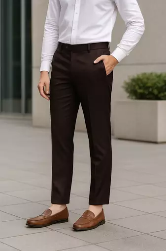 Brown solid trousers for men