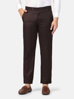 Brown solid trousers for men 3