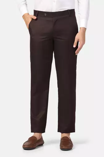 Brown solid trousers for men