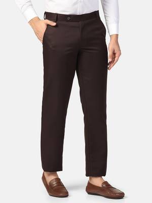 Brown solid trousers for men 4