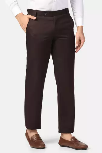 Brown solid trousers for men