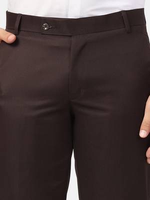 Brown solid trousers for men 5