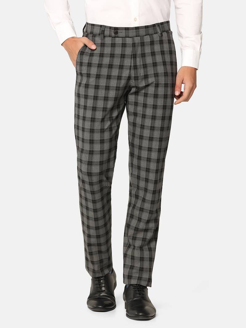 Black checkered formal trousers