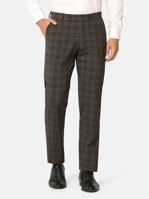 Brown checkered formal trousers 1