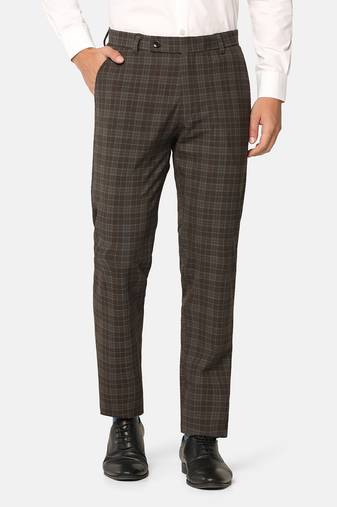 Brown checkered formal trousers