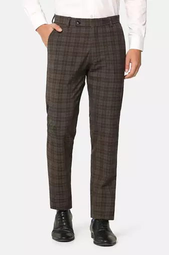 Brown checkered formal trousers