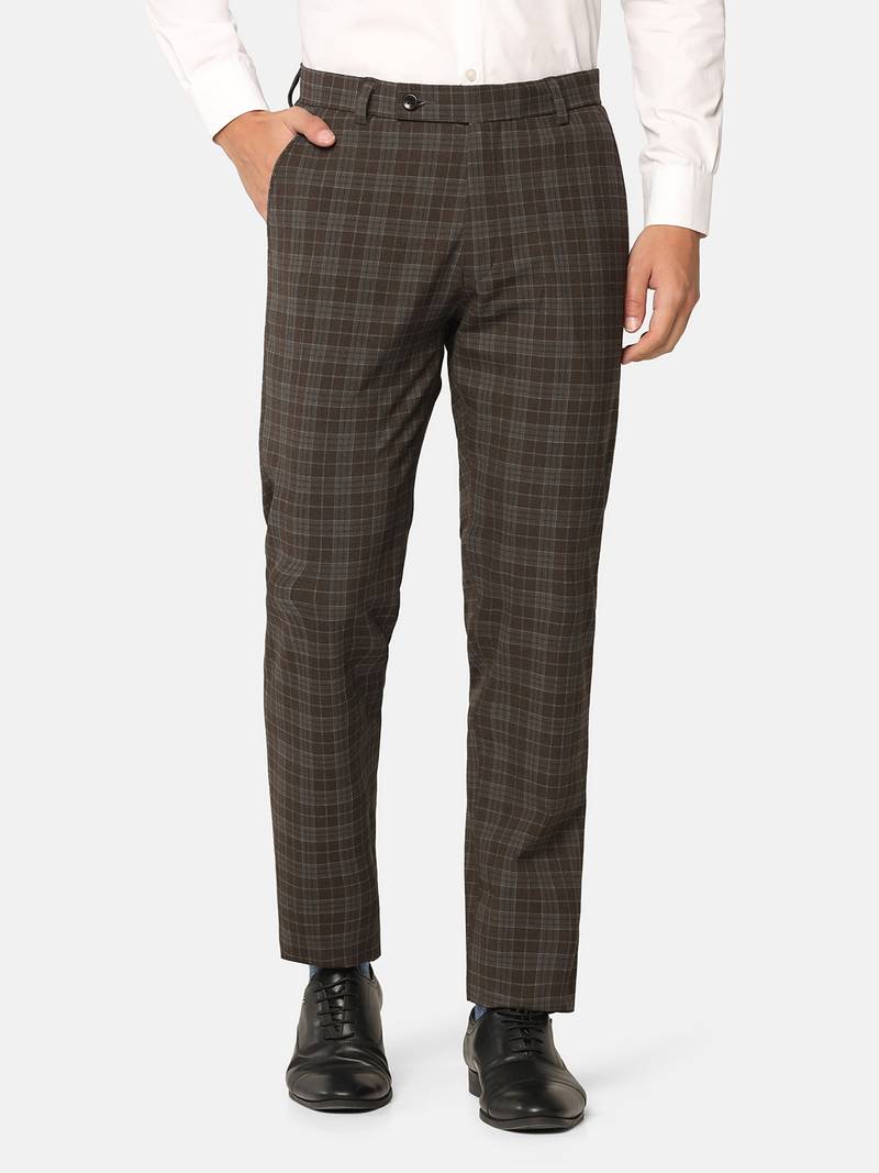 Brown checkered formal trousers