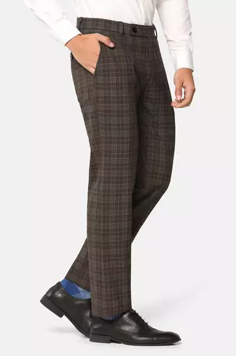 Brown checkered formal trousers