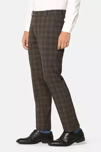 Brown checkered formal trousers