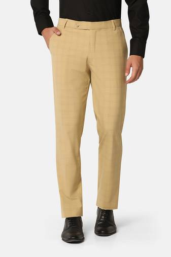 Beige checkered formal trousers