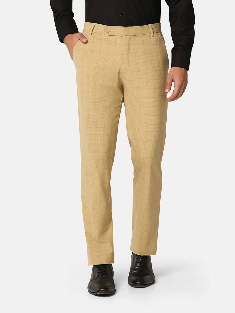 Beige checkered formal trousers