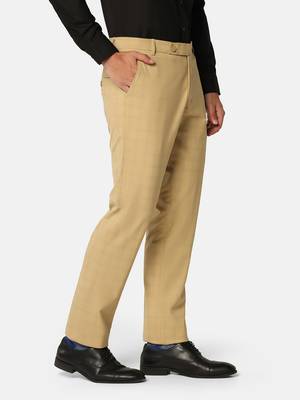 Beige checkered formal trousers 3