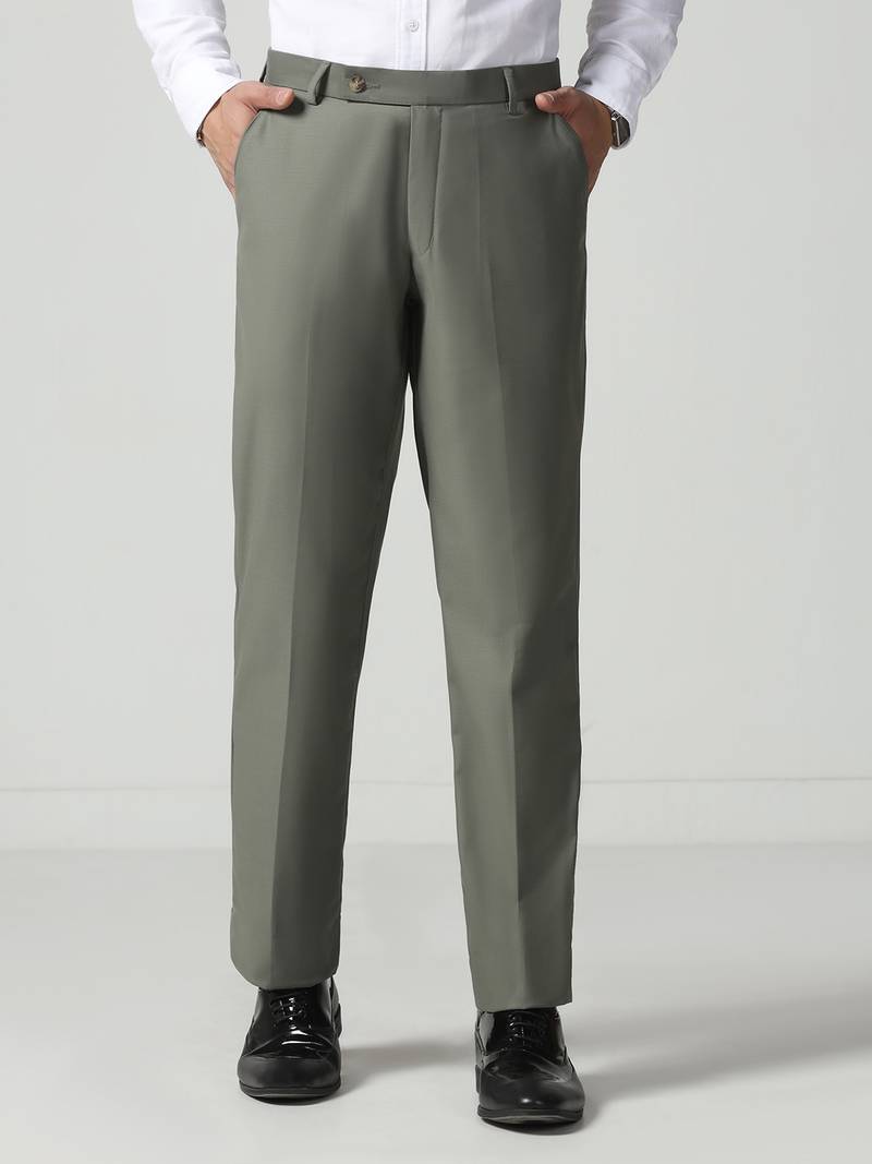 Men green regular fit trousers