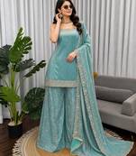 Sea green colour fendy silk palazzo suit with dupatta