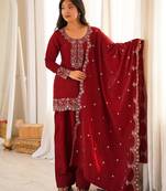 Maroon colour roman silk farshi salwar suit set with dupatta
