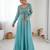 Powder blue colour georgette jacket style gown set with tassel tie-up