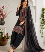 Black Color Embroidery And Sequence Work Silk Blend Salwar Suit