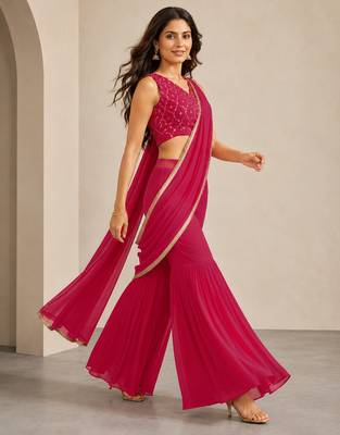 Trendy Pink Pre-Draped Sharara Saree- Free size 1