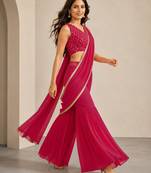 Trendy Pink Pre-Draped Sharara Saree with Sequence Embroidered Stitched Blouse.Perfect for Party, Wedding & Festive Wear