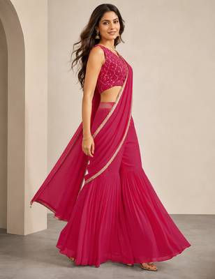 Trendy Pink Pre-Draped Sharara Saree- Free size 2