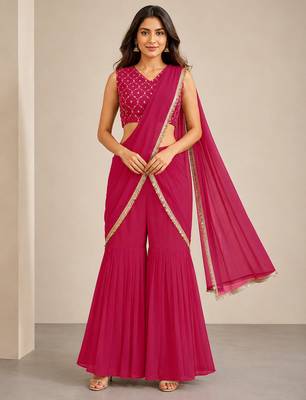 Trendy Pink Pre-Draped Sharara Saree- Free size 3