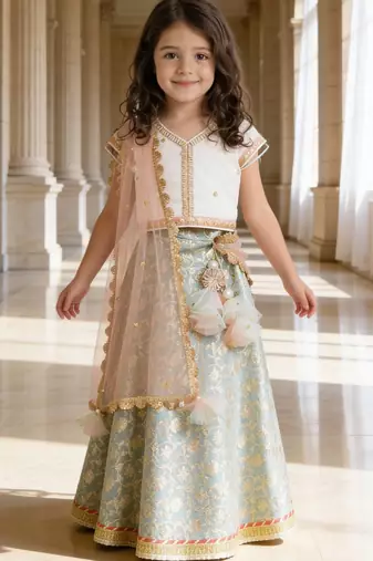 Blue And White Cotton Embroidered Lehenga 
