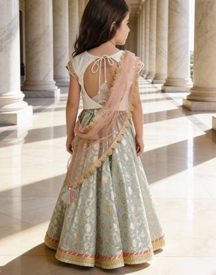 Blue And White Cotton Embroidered Lehenga  4