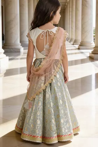 Blue And White Cotton Embroidered Lehenga 