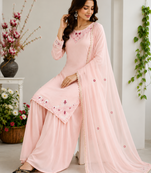 Light Pink Color Embroidery Thread Work Silk Blend Salwar suit