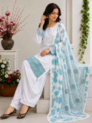 Blue Color Embroidery And Sequence Work Silk Blend Salwar Suit 1