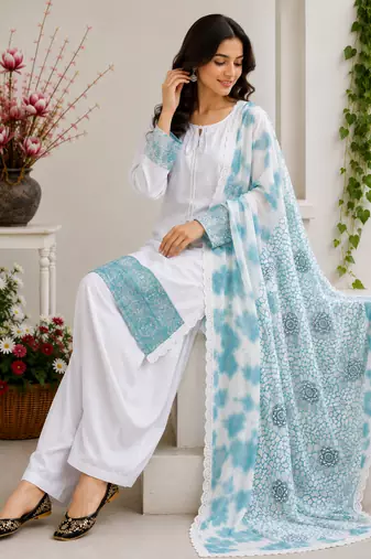 Blue Color Embroidery And Sequence Work Silk Blend Salwar Suit