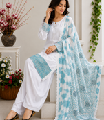 Blue Color Embroidery And Sequence Work Silk Blend Salwar Suit