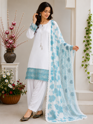 Blue Color Embroidery And Sequence Work Silk Blend Salwar Suit 2