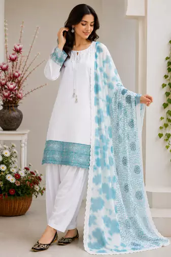 Blue Color Embroidery And Sequence Work Silk Blend Salwar Suit
