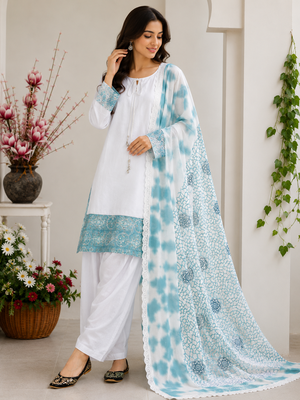 Blue Color Embroidery And Sequence Work Silk Blend Salwar Suit 3