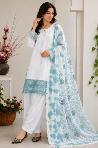 Blue Color Embroidery And Sequence Work Silk Blend Salwar Suit