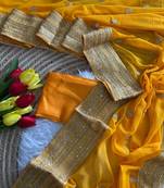 Yellow Color Embroidery Sequins Work Georgette Saree