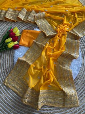 Yellow Color Embroidery Sequins Work Georgette Saree 2